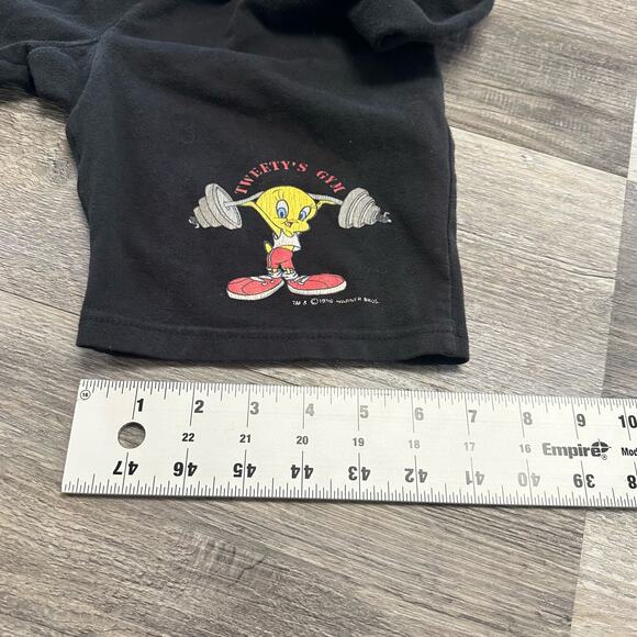 Vintage 90s Looney Tunes Tweety's Gym Black Womens M Stretch Booty Shorts Sweats - Picture 10 of 10